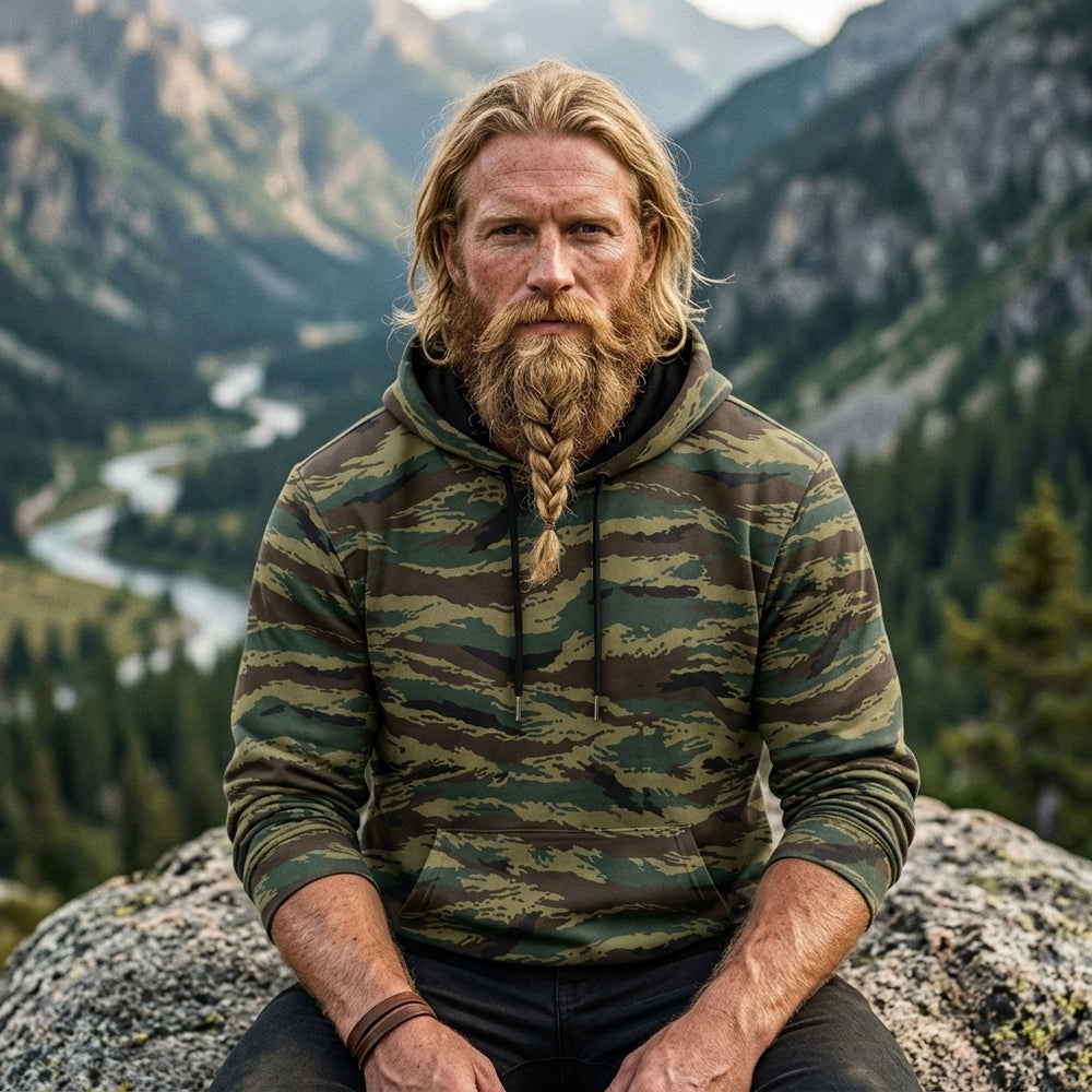 Russian Tiger Stripe Camo Men's Thicken Pullover Hoodie