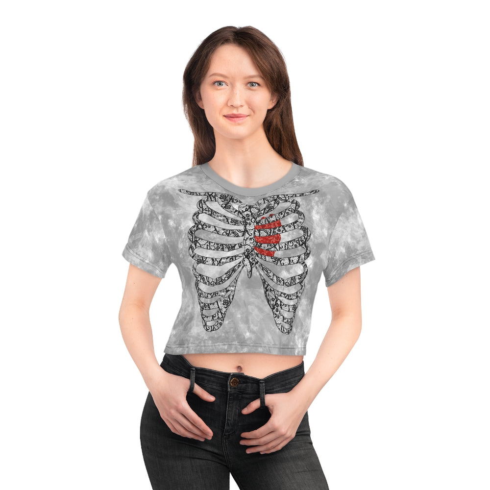 Lace Rib Cage AOP Crop Tee