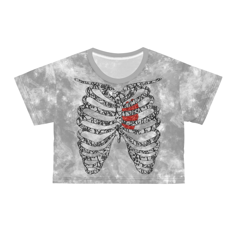 Lace Rib Cage AOP Crop Tee