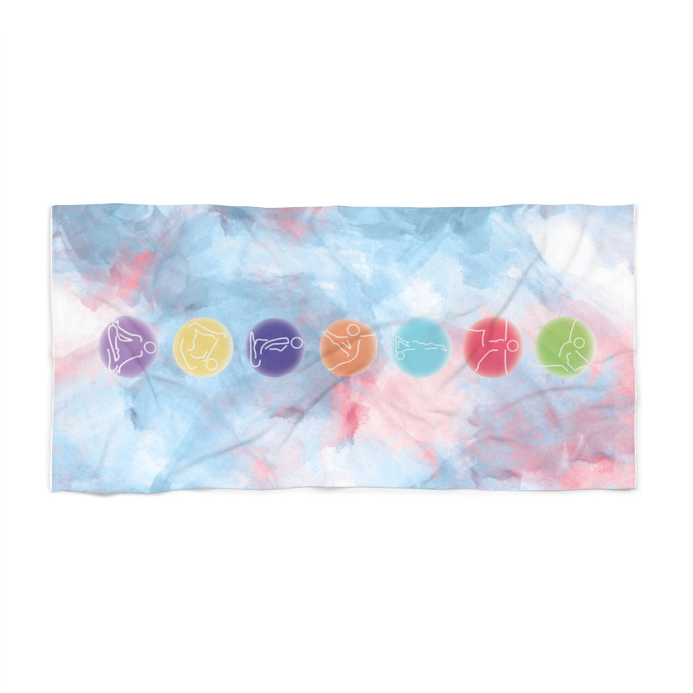 Sister's Retreat Yoga Beach Towel with Chakra poses by Equippage.com