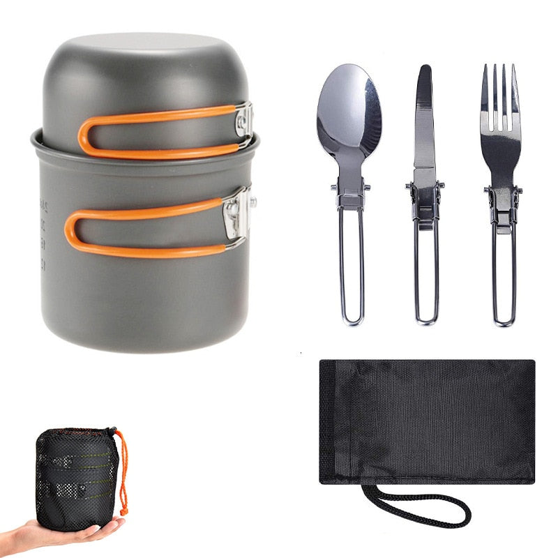 Ultra-light Camping Cookware Utensils Set Outdoor Backpacking Hiking Picnic Cooking Travel Tableware Pot Pan Spoon Fork Knife