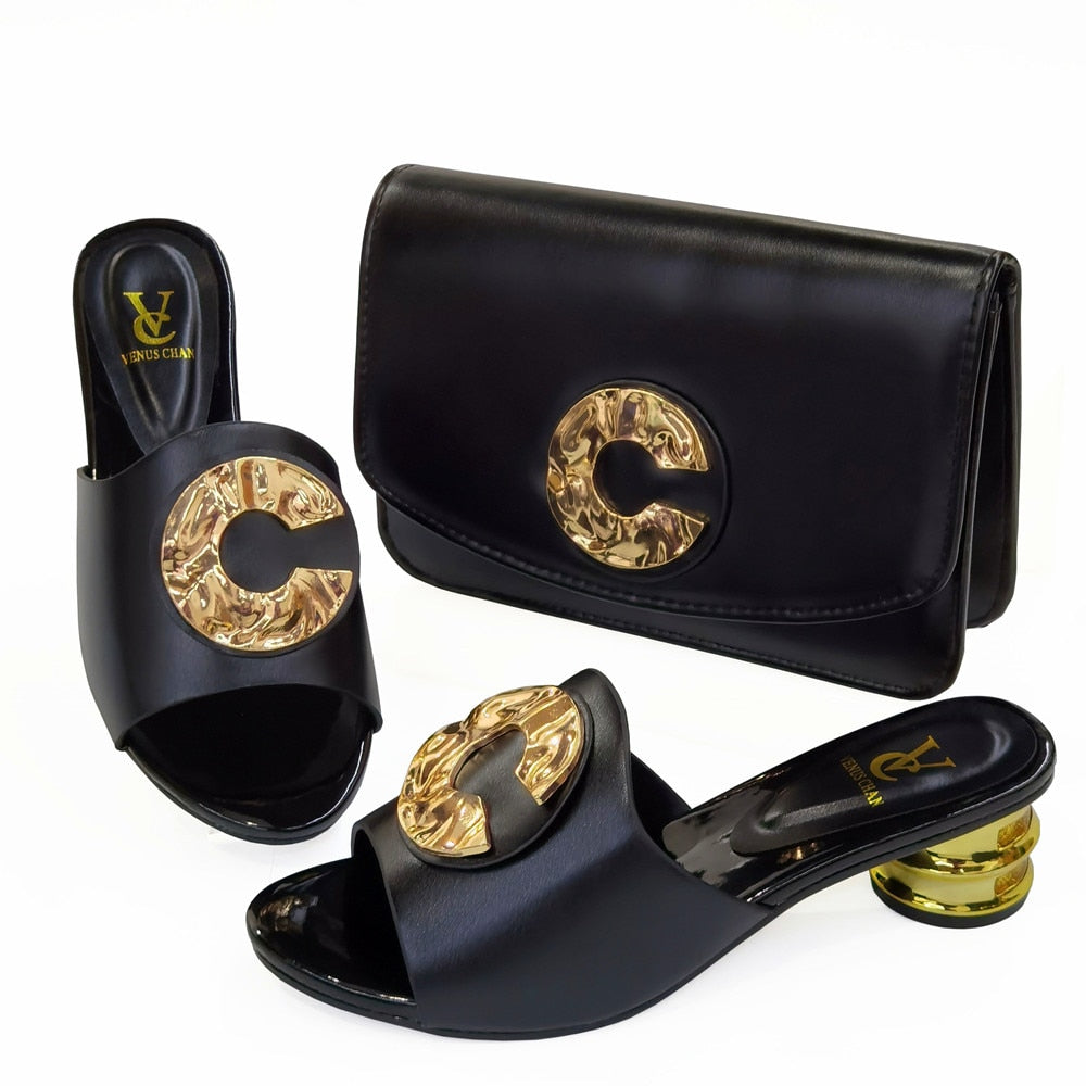 Casual Ladies Slippers and Leather Bags Set