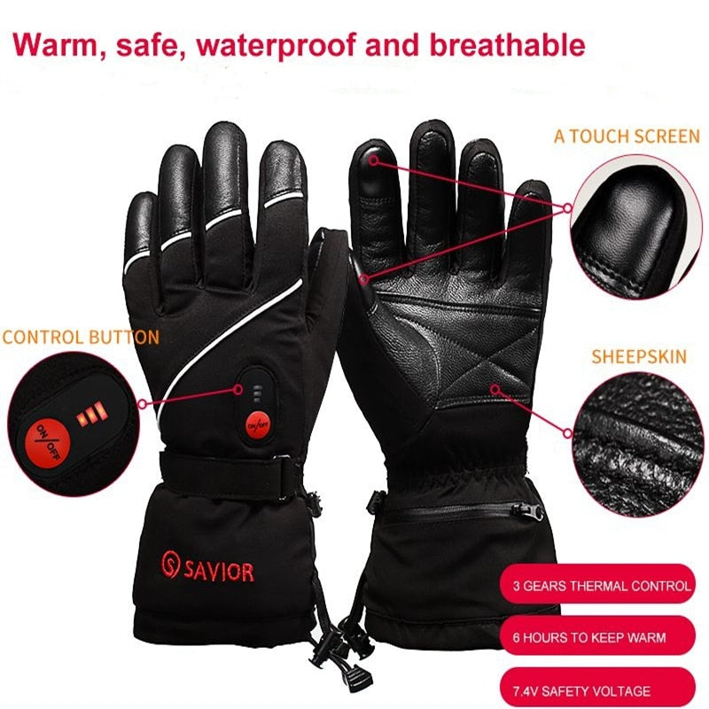 Rechargeable Leather Winter Thermal Mittens