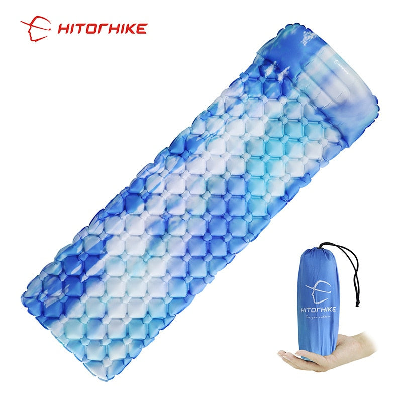 Hitorhike Inflatable mattress Cushion Sleeping Pad Mat Fast Filling Air Moistureproof Camping beach Mat With Pillow Sleeping Pad