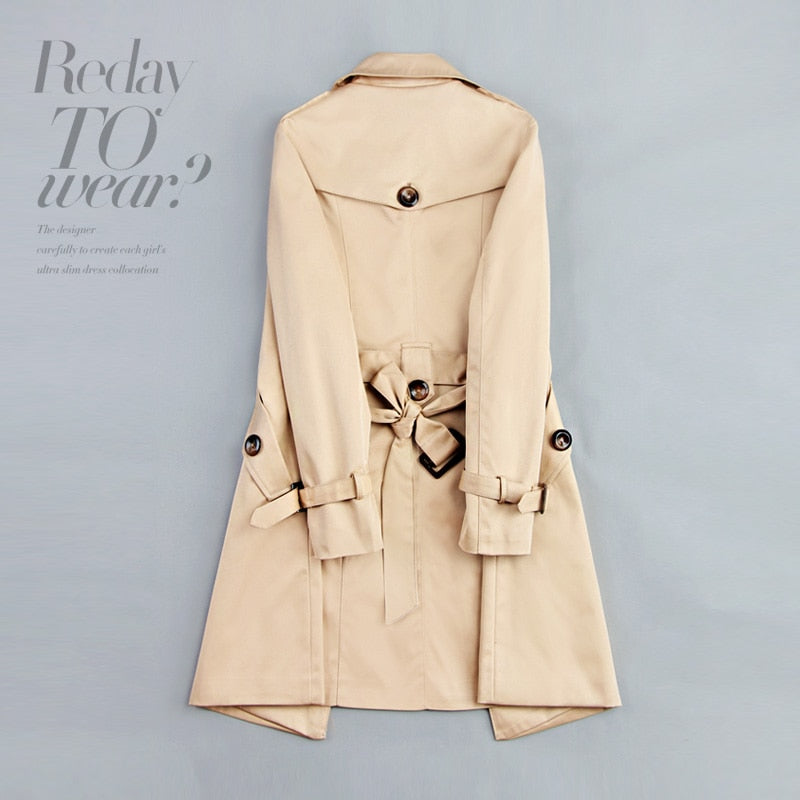 Women Double Breasted Mid-long Trench Coat