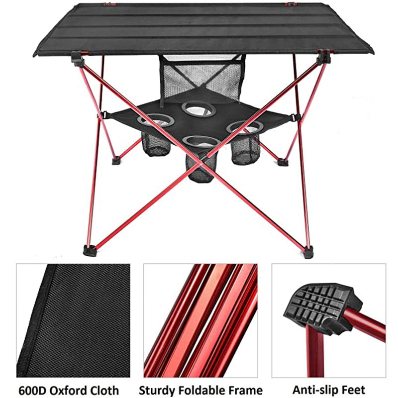 Lightweight Table 4 Mesh Cup Holders  Carrying Bag Included Folding Canvas Camping Table for Picnic BBQ Fishing Hiking