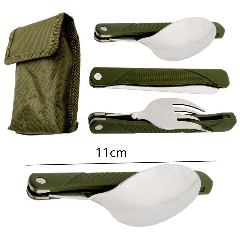 Longfork stainless steel fold knife utensil spoon set combo Picnic camp cutlery tableware flatware