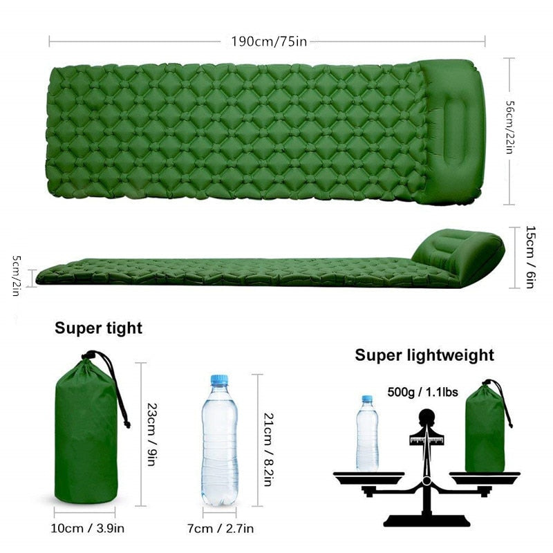 Portable Air Camping Mats Inflatable Bed Mattress Sleeping Pad Fast Filling Air Bag Super Light Inflatable Mattress with Pillow