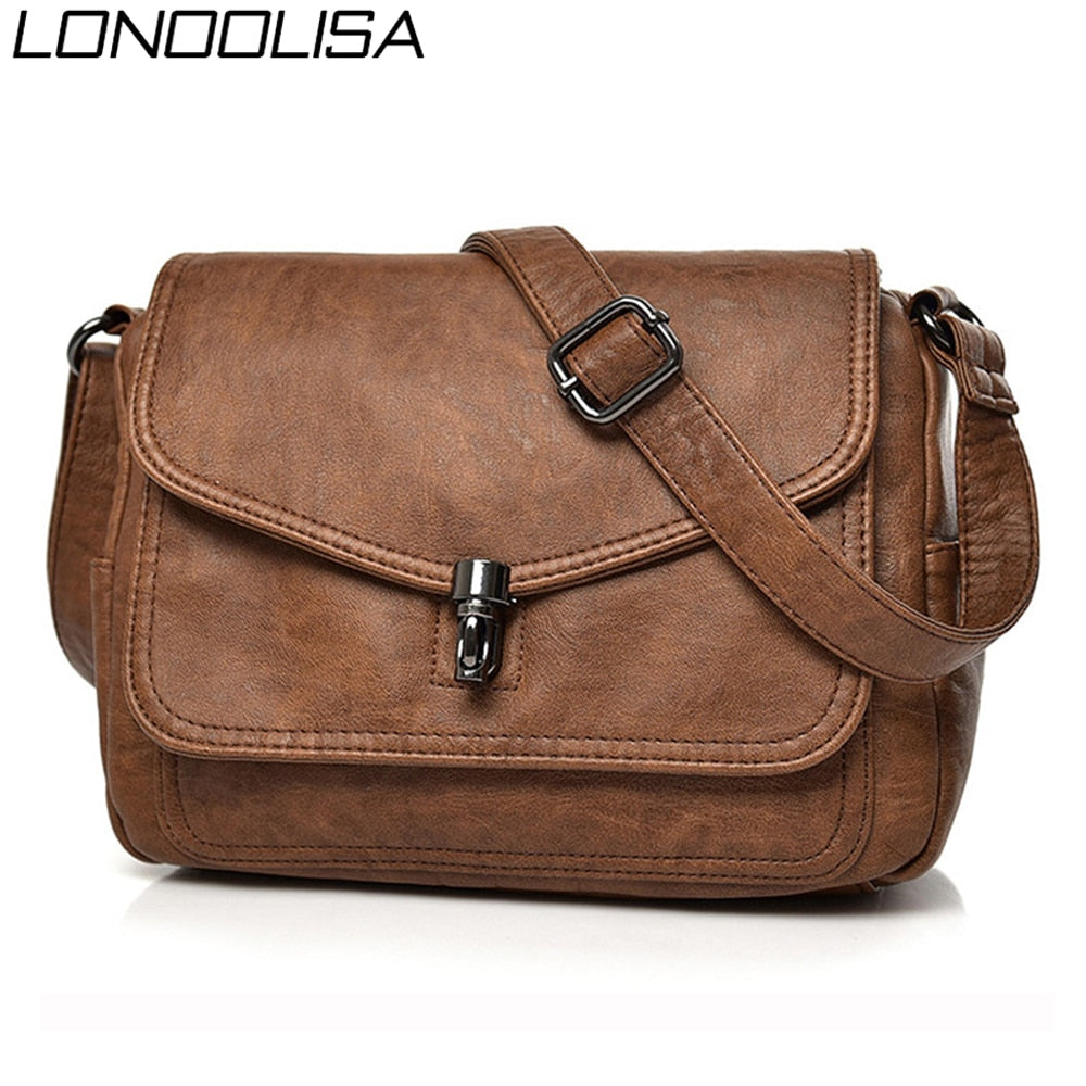 LONOOLISA Vintage Soft Leather Messenger Bag