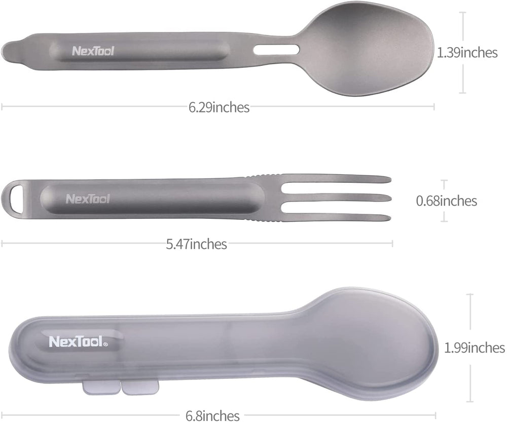 Xiaomi NexTool Outdoor Pure Titanium Spork and Spoon Reusable Camping Utensil Set with Case for Camping 6.29-Inch Long Handle