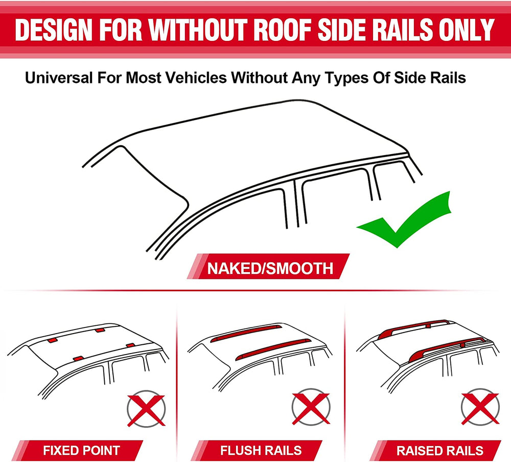 Side Roof Rail Rack Cross Bars with 3 Pair of Mounting Clamps