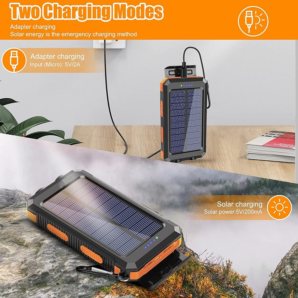 Solar Power Bank 80000mAh Portable Charging Powerbank External Battery Charger  Strong Light LDE Light for All Smartphones