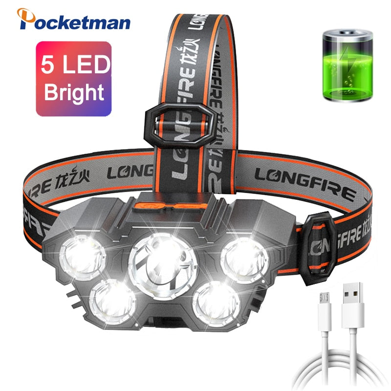 Pocketman Super Bright Powerful 5 LED Headlamp