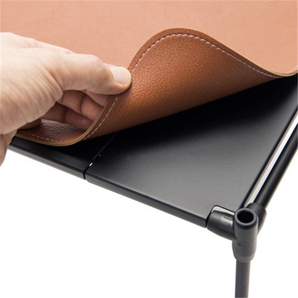 Table Mat Camping Wood Roll Table Mat 85 115 PU Leather Thicken Waterproof Heat-Resistant Wooden Desk Pad For Outdoor Picnic BBQ