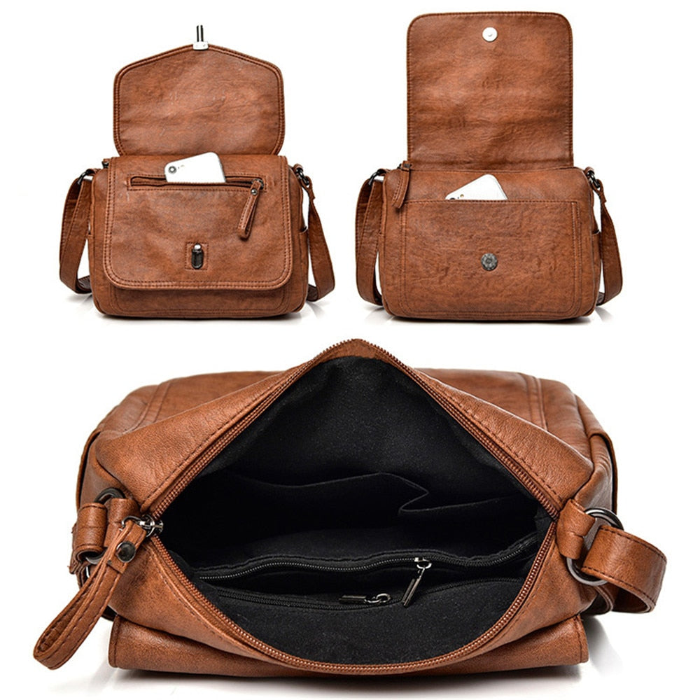 LONOOLISA Vintage Soft Leather Messenger Bag