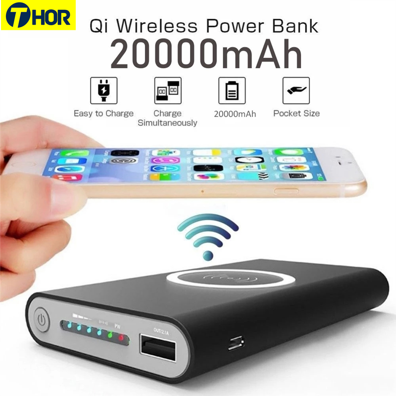 Portable Ultra Thin Wireless Charger Power Bank 20000mAh 2.1A Fast Charging Powerbank For Samsung iPhone Huawei Xiaomi PoverBank