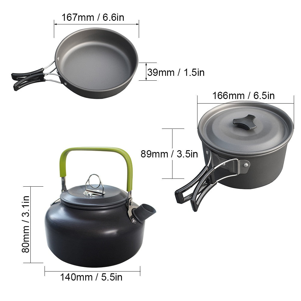 Camping Cookware Set Aluminum Nonstick Portable Outdoor Pots Set Outdoor Tableware Pan Frying Pan Kettle for Hiking BBQ Picnic