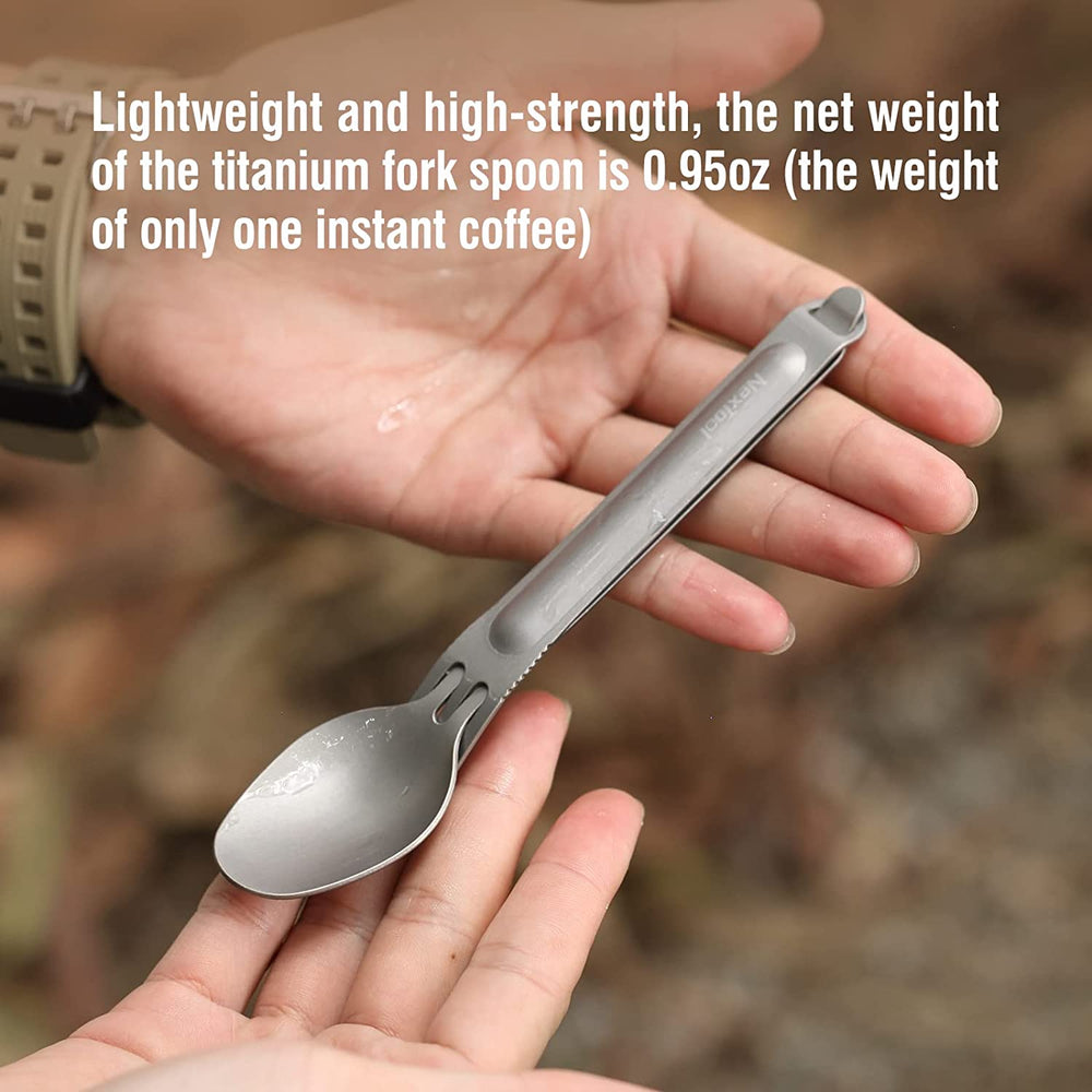 Xiaomi NexTool Outdoor Pure Titanium Spork and Spoon Reusable Camping Utensil Set with Case for Camping 6.29-Inch Long Handle