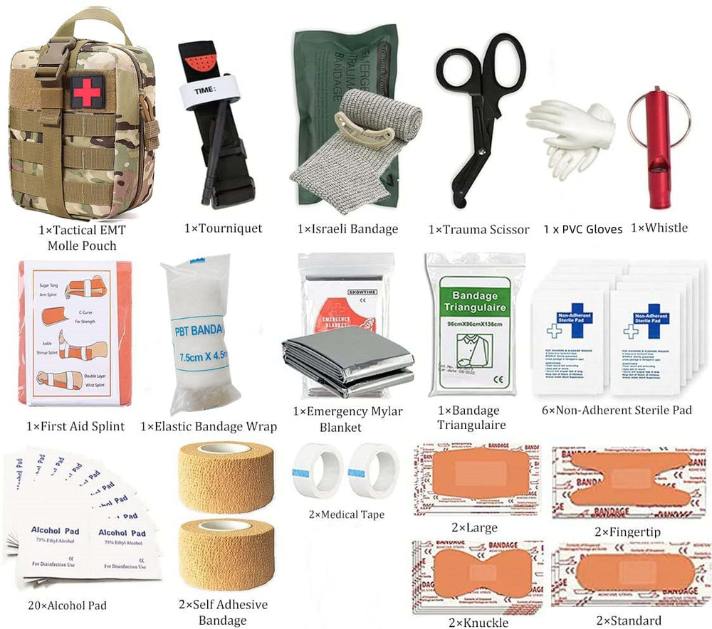 Camping Survival Equipment Molle Trauma Backpack Medical Emergency Survival First Aid Kit Military Tactical Tourniquet Bandage