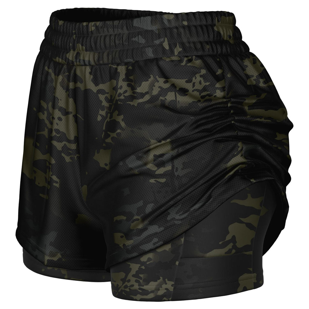Equippage Women's 2-in-1 Black MultiCam Shorts