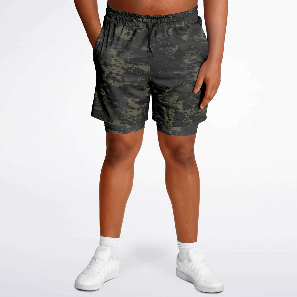 Equippage Men's 2-in-1 Black MultiCam Shorts
